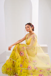 Rabia Yellow Shaded Organza Saree